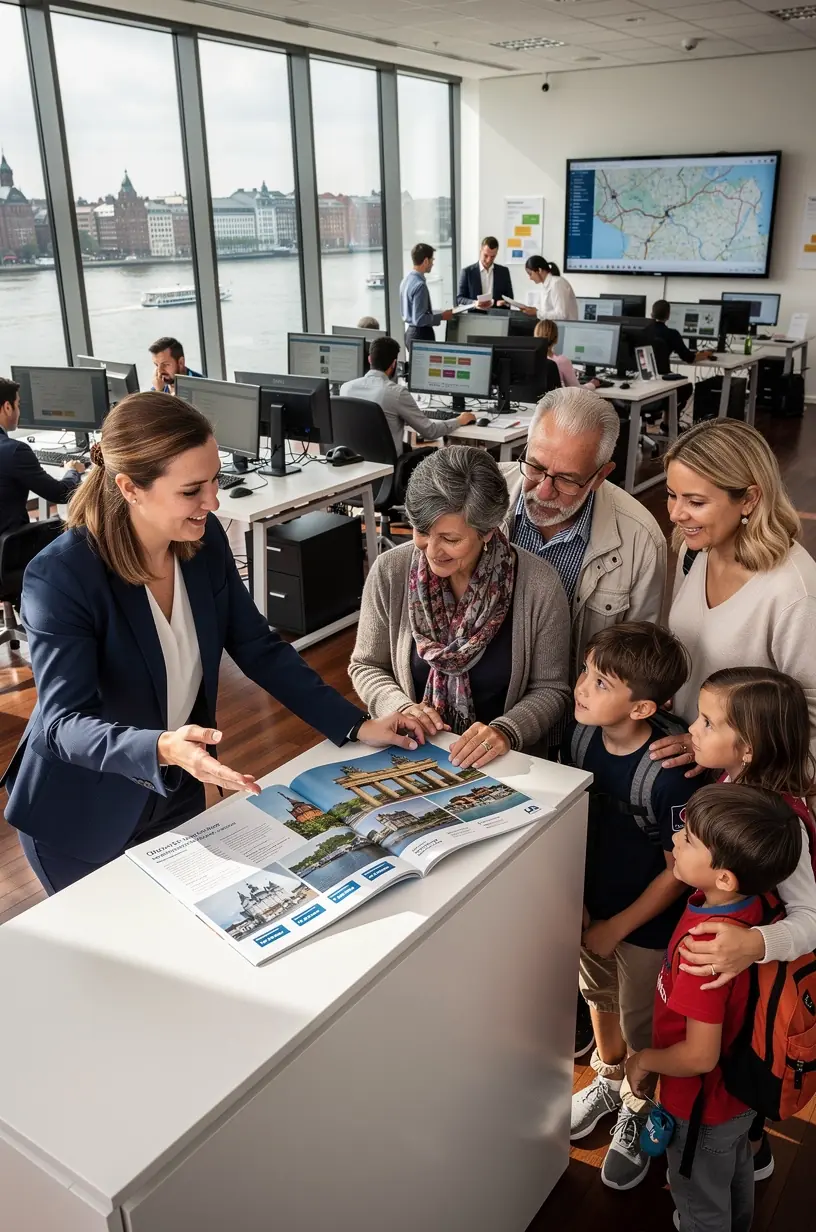 Mitarbeiter im Koordinationszentrum bei der Planung von Flusskreuzfahrten am Computer
